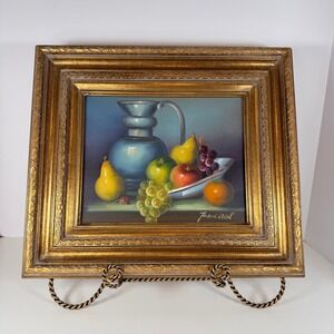 Gold ornate framed still life fruit oil painting cottage core, classic wall art